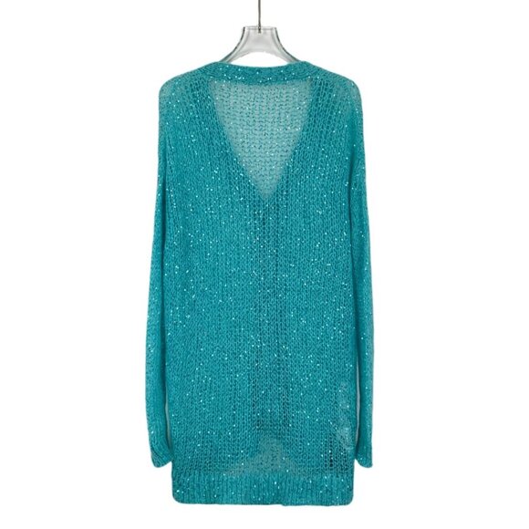 Miu Miu Blue Sequined Mohair Blend V-Neck Button-Up Cardigan Sweater Size S Made - Picture 2 of 8